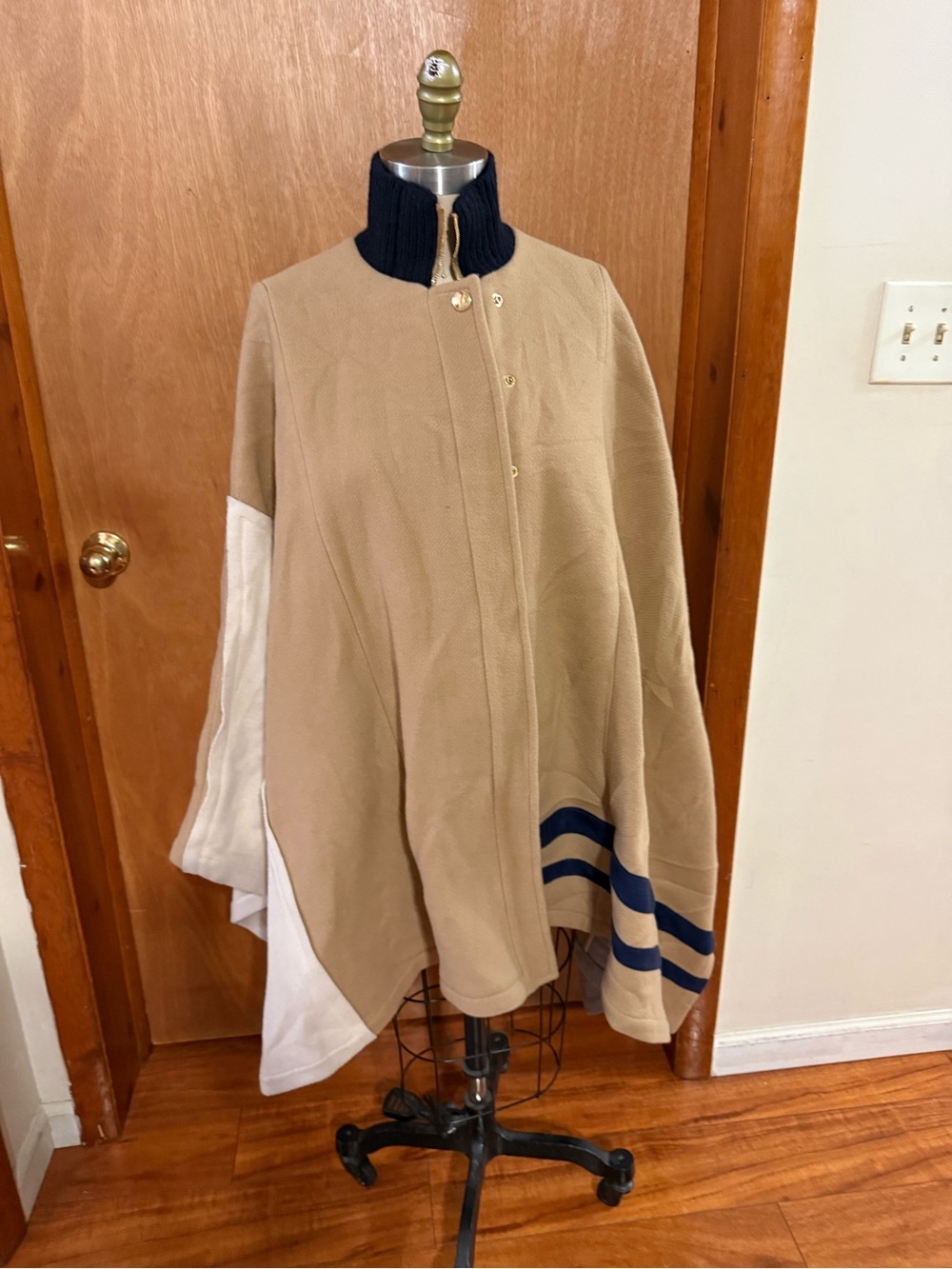 CHLOE women’s Tan Cape Jacket with Navy Trim
